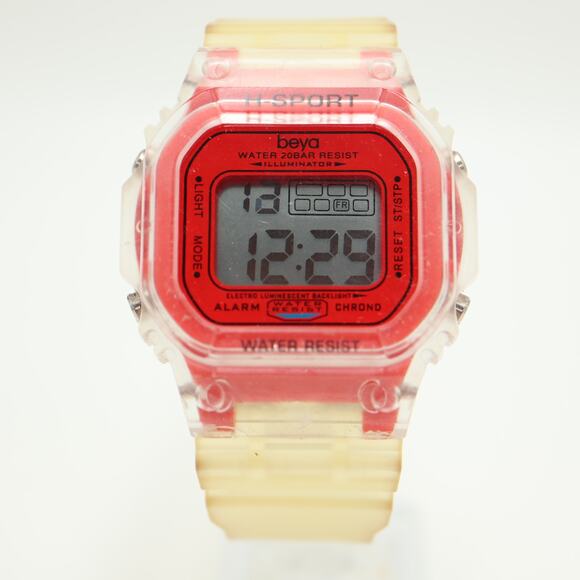 Beya Mens 45m Digital Sport Watch Red Clear Alarm Chrono with New Battery - Picture 5 of 13